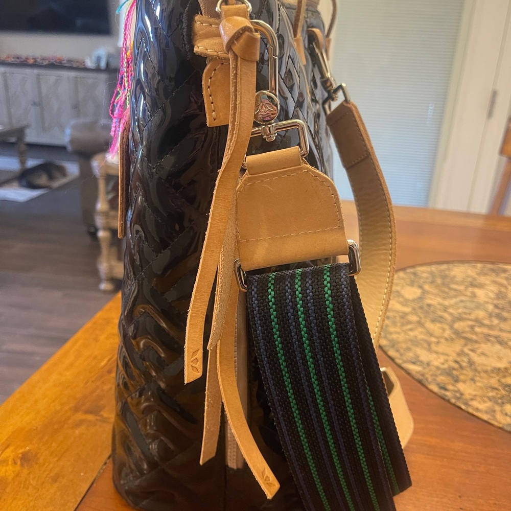 Consuela Black Patent Quilted Tote with Tan Trim - Picture 5 of 5